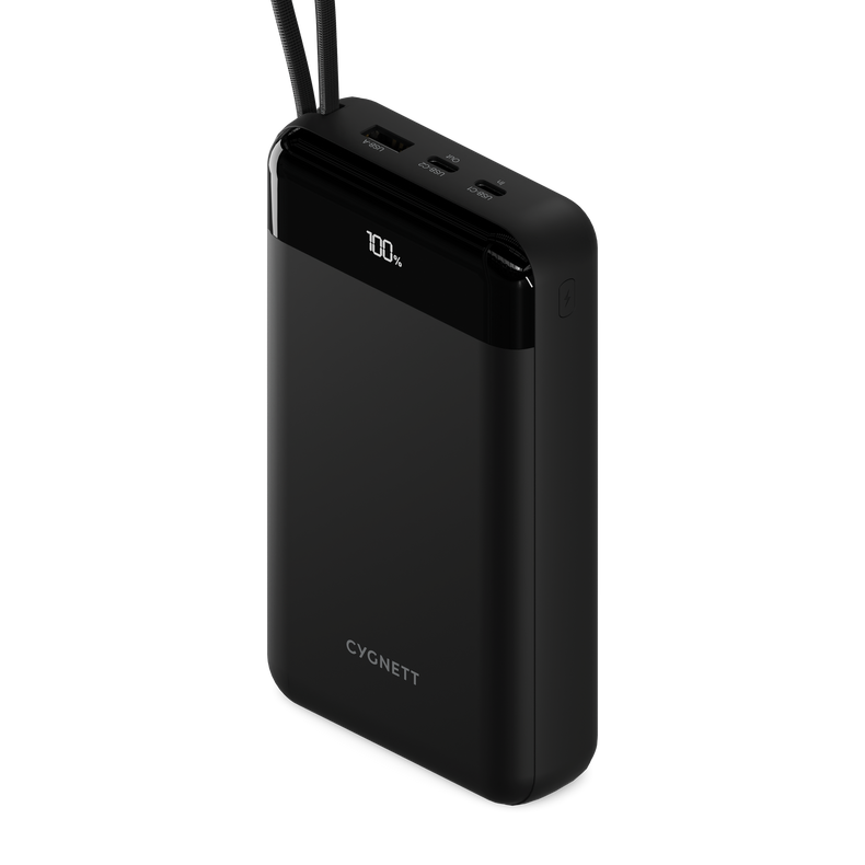 40,000mAh Power Bank with Integrated USB-C Cable - Black - Cygnett (AU)