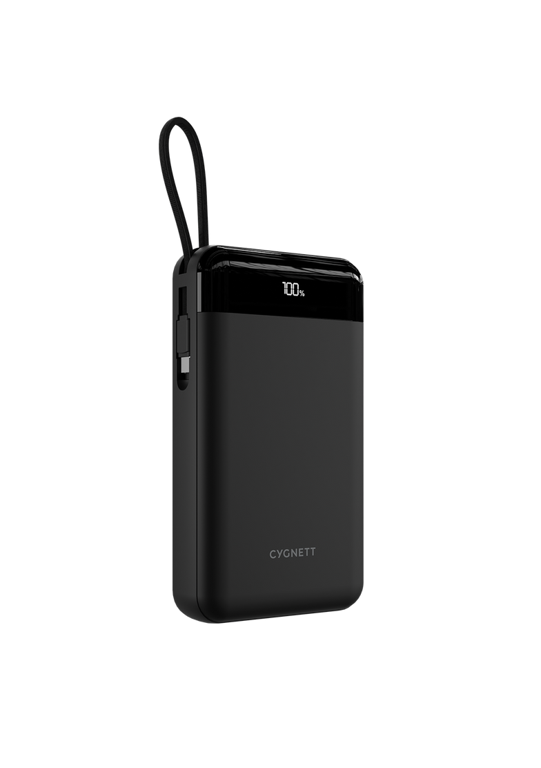 40,000mAh Power Bank with Integrated USB-C Cable - Black